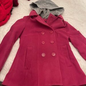 Womens pink hooded pea coat. Just dry cleaned